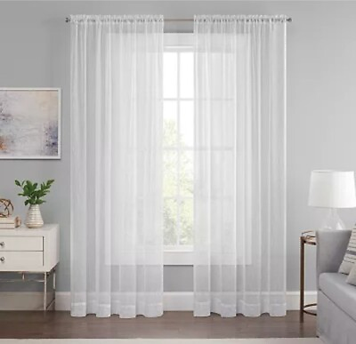 #ad Eclipse Emina White Crushed Privacy Sheer Rod Pocket Curtain Panel 52quot; x 84quot;