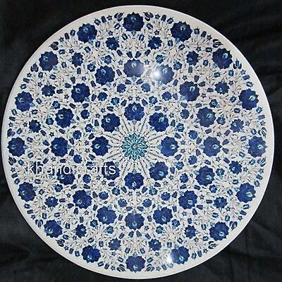 #ad Round Marble Dining Table Top Lapis Lazuli Gemstone Inlay Wok Patio Garden Table