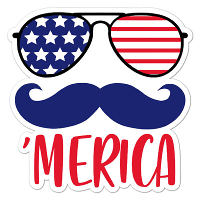 #ad #x27;Merica Mustache Glasses Vinyl Decal Sticker Indoor Outdoor 3 Sizes #9921