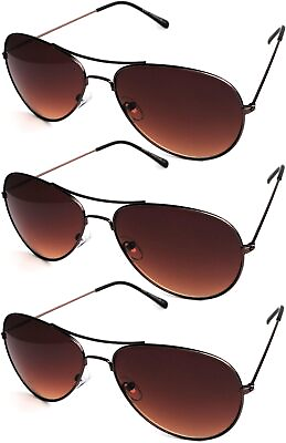 #ad Classic Aviator Style Sunglasses Metal Bronze Color Frame Brown Lens 3 Pairs Men