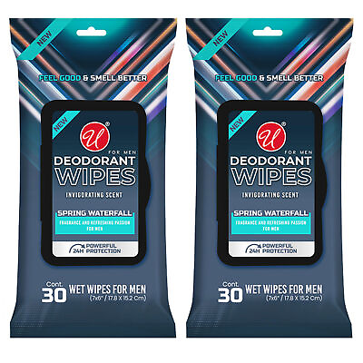 #ad 2 Packs Men#x27;s Deodorant Wipes Refreshing Moist Hand Cleaning Spring Scent 60 Ct
