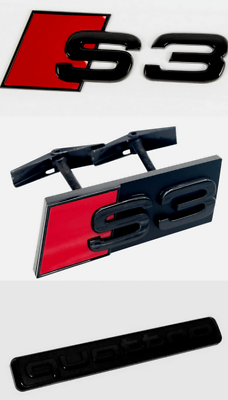 #ad For Audi S3 3Pcs Black S3 Rear EmblemS3 Grille EmblemQuattro Rear