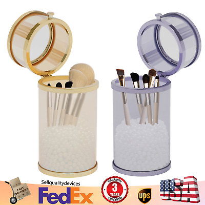 #ad Makeup Brush Holder cosmetic Organizer Display Case Dustproof W Lid Storage Cup