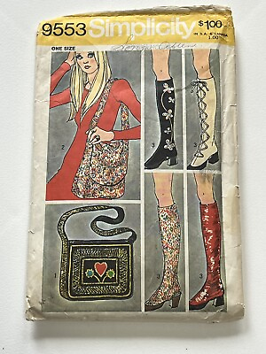 #ad Vintage 70s Purse Boots Cut Sewing Pattern S9553 Womens Spats 4 Styles amp; 2 Bags