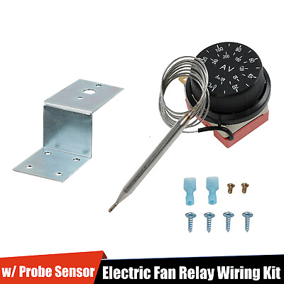 #ad Adjustable Electric Fan Thermostat Switch Radiator Temperature Control Probe Kit $10.99