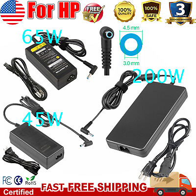 #ad 45W 65W 90W 150W 200W For HP Laptop Charger AC Adapter Power Supply Blue Tip