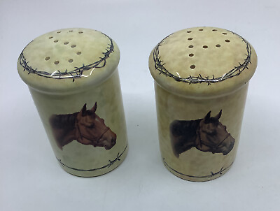 #ad Ceramic Salt and Pepper Shaker Horse Head bob wire Large Beige Vintage