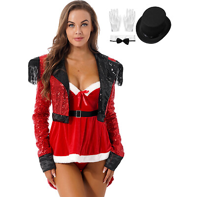 #ad Womens Costumes Mini Outfit Cosplay Bodysuit Gloves Tailcoat Festival Hat Trim $34.96