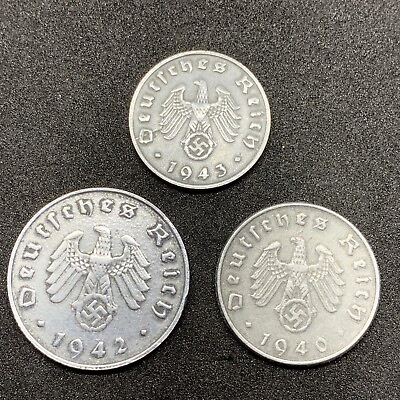 #ad Third Reich Coin Lot Rare World War 2 German Zinc 1 5 amp; 10 Reichspfennig Coins