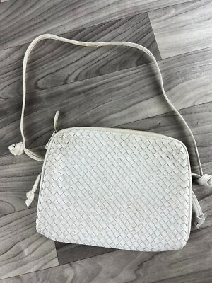 #ad Vtg Ganson Womens Purse Buttery Soft White Leather Crossbody Bag Basket Weave