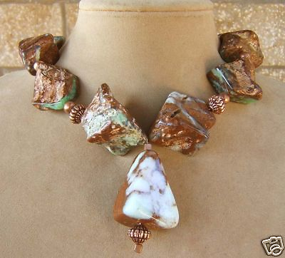 #ad Chrysocolla Mint Chocolate Statement Necklace Copper Pale Green Brown Jewelry