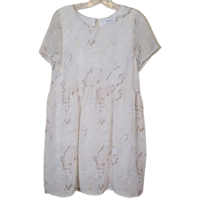 #ad Gilli Women#x27;s Watercolor Pattern Short Sleeve Dress Cream Size Small