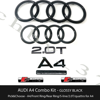 #ad Audi A4 Emblem Gloss Black Rings Rear Quattro 2.0T Sline 2008 2017 Combo Kit OE