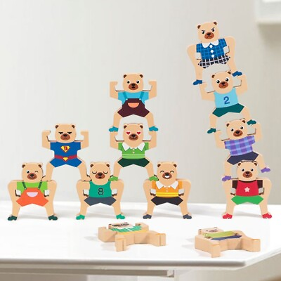 #ad Wooden Counting Bears Interlock Toys Balance Stacking High Building Blocks8602