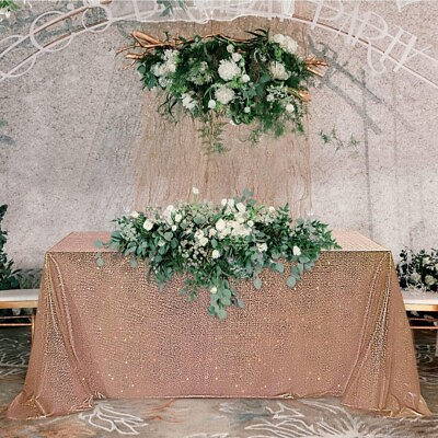 #ad Rose Gold Sequin Sparkly Table Cover Tablecloth 50x72 Wedding Party Linens