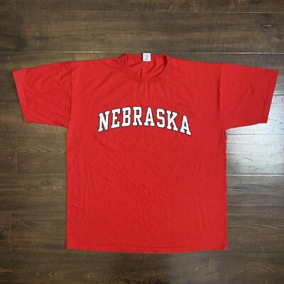 #ad Vintage Mens XL Fits Like A 2X Russell Athletic Nebraska T Shirt Red VTG 90s