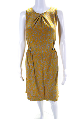 #ad Girls From Savoy Womens Printed Sleeveless A Line Dress Yellow Gray Silk Size 10