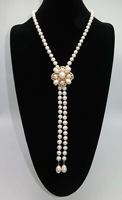 #ad Haute Couture JewelryHandmade Pearl Necklace w Pendants Vintage