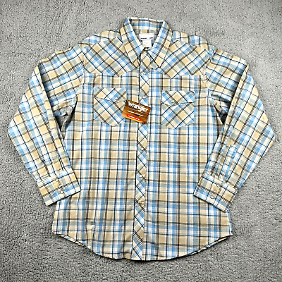 #ad Wrangler Rancher Shirt Rodeo Cattleman Western Plaid Pearl Snap Retro Large NWT