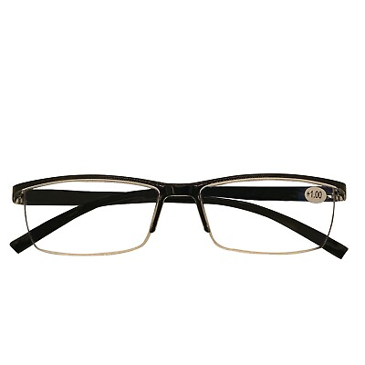 #ad 1 Pack Mens Rectangle Half Frame Reading Glasses Black Spring Hinge Readers