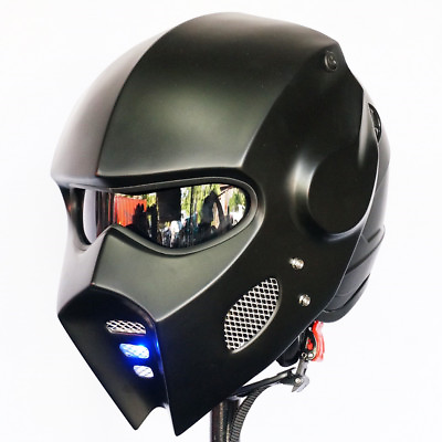 #ad Matt Black Iron Man Motorcycle Helmet Helmet LED Custom Skull Custom Halloween