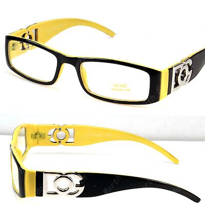 #ad New Clear Fake Lens Fashion Eye Glasses Nerd Designer Frame Yellow Rectangular
