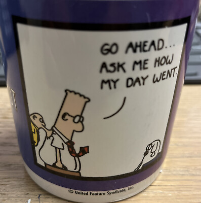 #ad Vintage OZ DILBERT Scott Adams Tell Me About Your Day? Coffee Tea Mug Cup