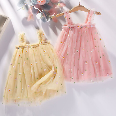 #ad Toddler Baby Kids Girls Daisy Floral Summer Sleeveless Beach Tutu Dress Casual