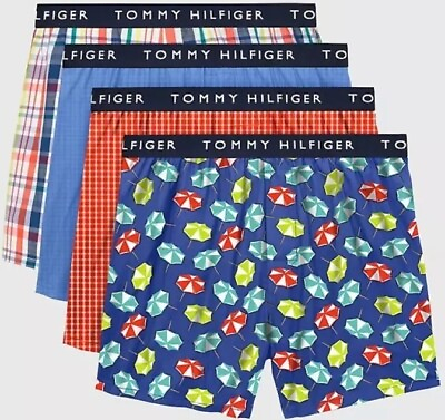 #ad Tommy Hilfiger 4 Pack 100% Cotton Woven Boxers Underwear Men’s Size L 36 38