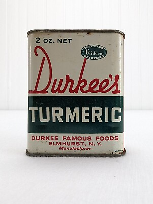 #ad Vintage Durkee#x27;s Turmeric Metal Tin 2oz Retro Primitive Decor Rare