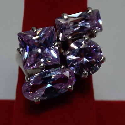 #ad Womens Purple Pink CZ 925 Sterling Silver Size 6 Ring 8.98 Grams