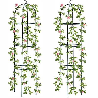 #ad 1 2 Pack Metal Garden Obelisk Trellis for Climbing Plants Outdoor 6.3 FT Round