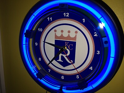 #ad Kansas City Royals Baseball Bar Man Cave Neon Wall Clock Advertising Sign