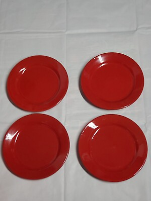#ad PIER 1 PATTERN RED Earthenware 8 1 4quot; Salad Plates Made in Spain Set of 4