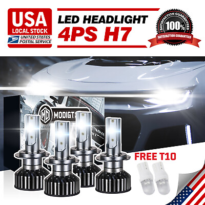 #ad 2Pairs H7 LED Headlight Bulbs Conversion Kit High Low Beam 6000K 30000ML Bright