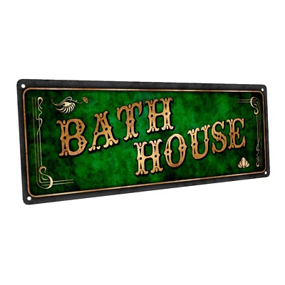 #ad Green Bath House Metal Sign; Wall Decor for Mancave Den or Gameroom