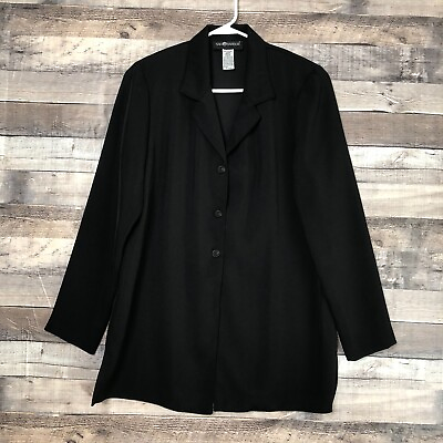 #ad Sag Harbor Womens Collared Basic Solid Black Long Sleeve Button Up Shirt Sz Sm