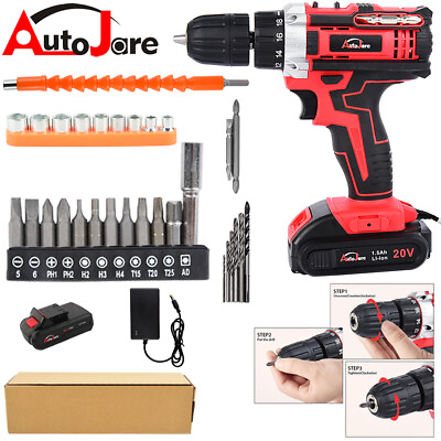 #ad New Power Tool Cordless Drill Li ion Battery And Charger Driver With Bits Set