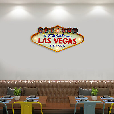 #ad Metal Wall Hanging Neon Sign LED Light Welcome Las Vegas Nevada Casino Bar