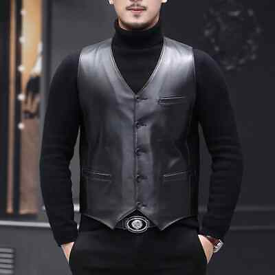 #ad Men Geniune Waist Coat Trendsetting Leather Vest Coat Fashion Real Soft Lambskin