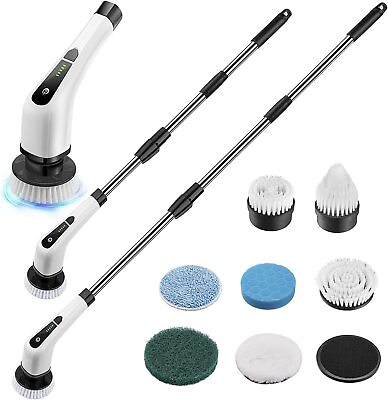 #ad 7 Heads Electric Spin Scrubber Cordless Bath Tub Power Scrubber with Handle US