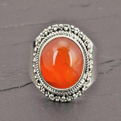 #ad Carnelian Gemstone Ring 925 Sterling Silver Handmade Jewelry Gift For Her KB 21