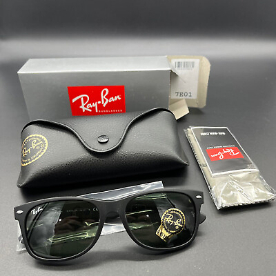 #ad Ray Ban Wayfarer RB2132 Unisex Sunglasses Rubber Black G 15 Green Authentic