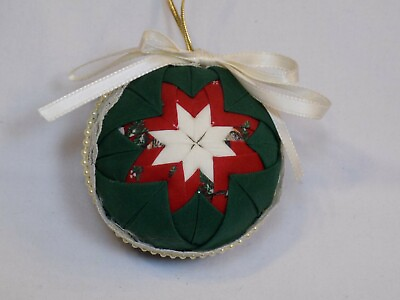 #ad Vintage Handmade Christmas Tree Ornament Ball Old Quilted Holiday Star Fabric