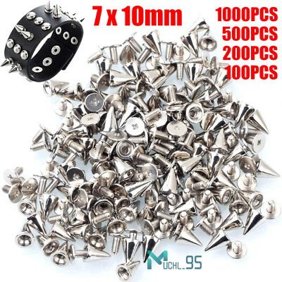 #ad 1000x Punk Cone Metal Spikes Rivets Studs Screw Back for Clothing Jacket Leather