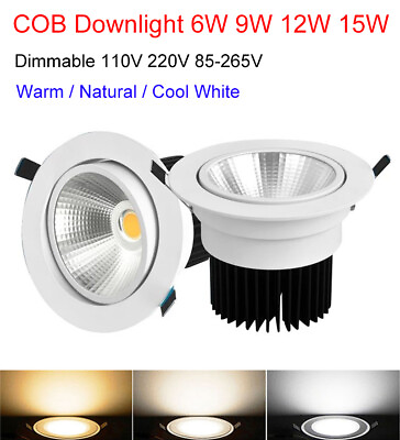 #ad Dimmable 6W 9W 12W 15W COB Downlight Ceiling Recessed Panel Lighting Lamp Bulb