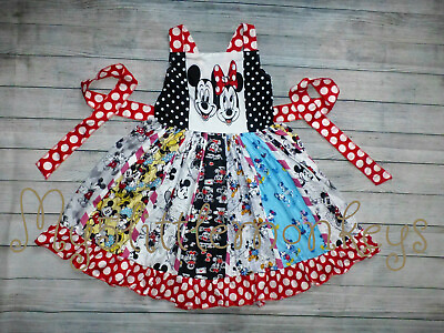 #ad NEW Boutique Mickey Minnie Mouse Girls Sleeveless Ruffle Twirl Dress