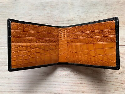 #ad Real Black Brown Alligator Bifold Wallet Original Leather Handmade RFID 8 Cards