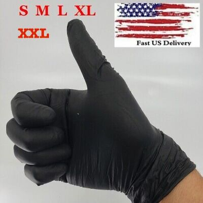 #ad 100 box Black Nitrile Gloves 4 Mil Powder amp; Latex Free ExamGrade Gloves