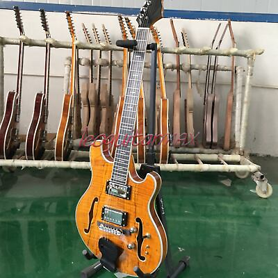 #ad Yellow Burl Maple Languedoc Electric Guitar Semi Hollow Chrome Part 2H Pickups